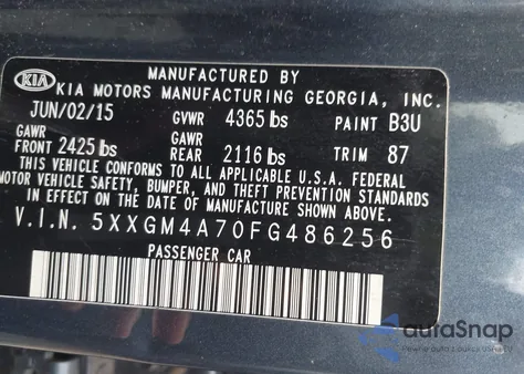 2015 Kia Optima Lx from USA, damaged, VIN 5XXGM4A70FG486256